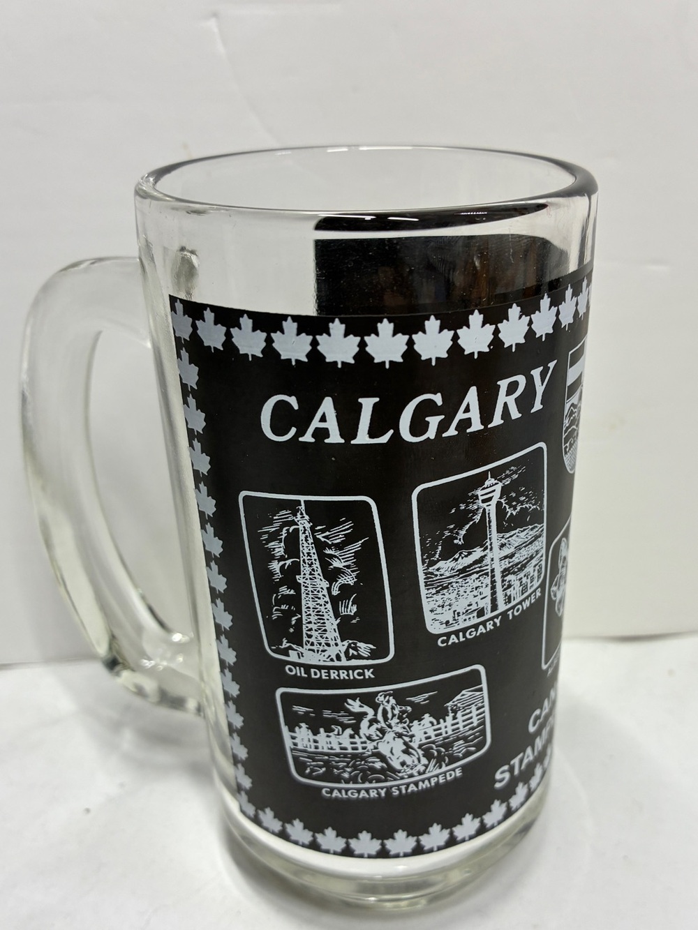 Vintage Calgary Black Glass Beer Mug - Souvenir Collectible Alberta